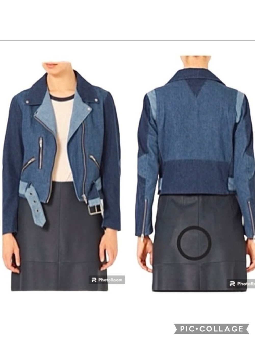 Veda Atmosphere Blue Denim Moto Cropped Belted Jacket 3 Tone Trio S Biker Edgy